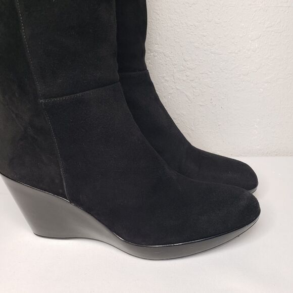 Stuart Weitzman Saratoga Over The Knee Black Suede Platform Wedge Boots Size 9 N - Picture 3 of 13